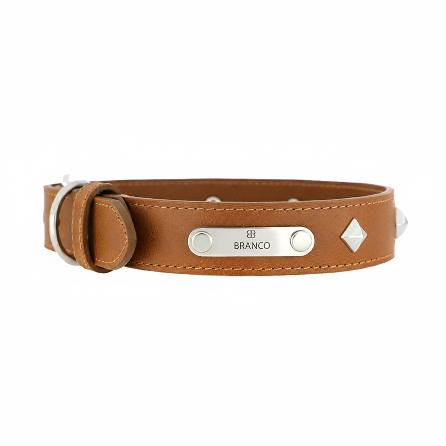 Branco Signed Collar - Pyramid Studs - col. Cognac