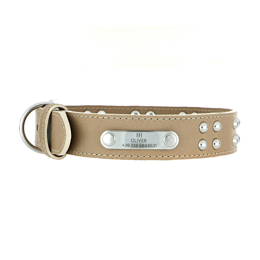 Luxury leather collar sandstone color made in italy